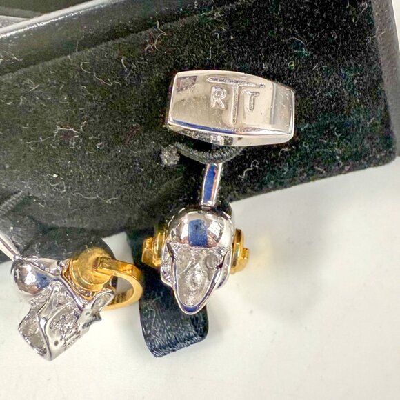 Tateossian London DJ Silver Tone Cufflinks Gold Earphones - Picture 3 of 5